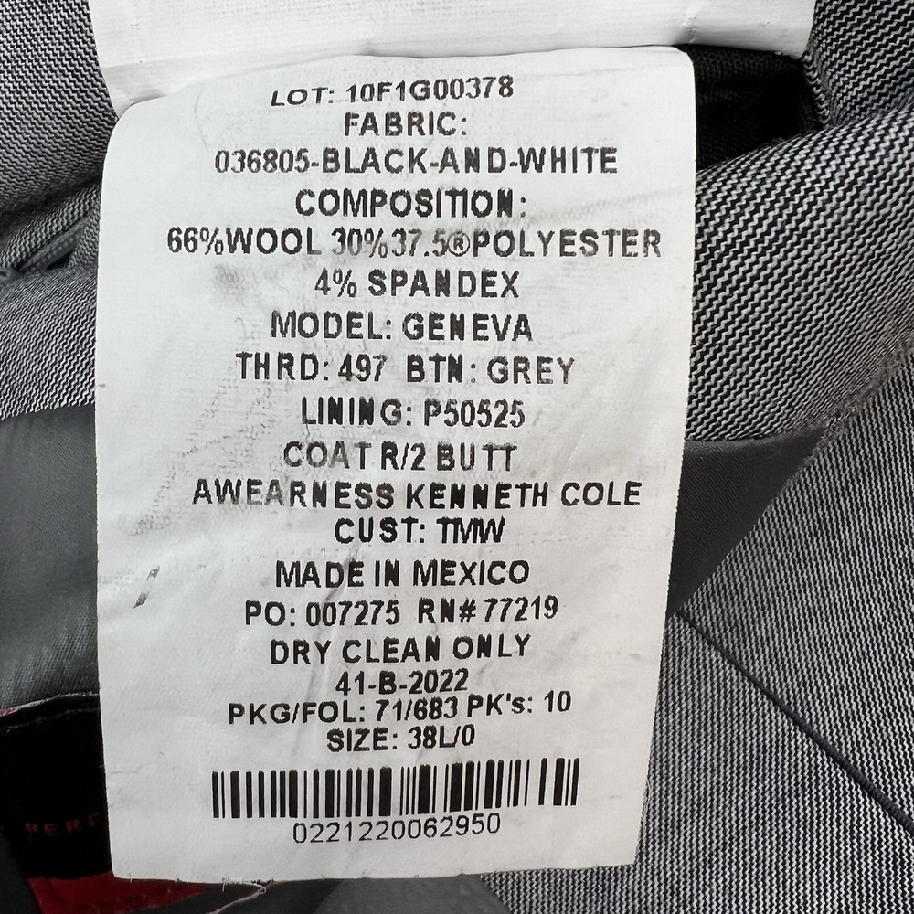 Kenneth Cole Blazer Sport Jacket Mens 38L Long Slim Fit Wool Blend Stretch Gray - Picture 11 of 13